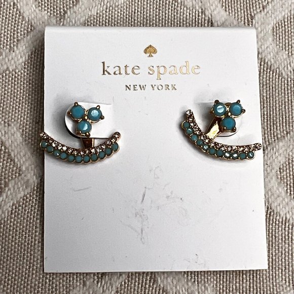 Kate Spade Dainty Sparklers Cluster 2 pc Earring Jacket Stud Turquoise Blue NWT - Picture 3 of 7